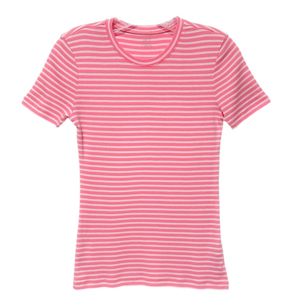 1901 Striped Crewneck Short Sleeve Cotton Blend Top
